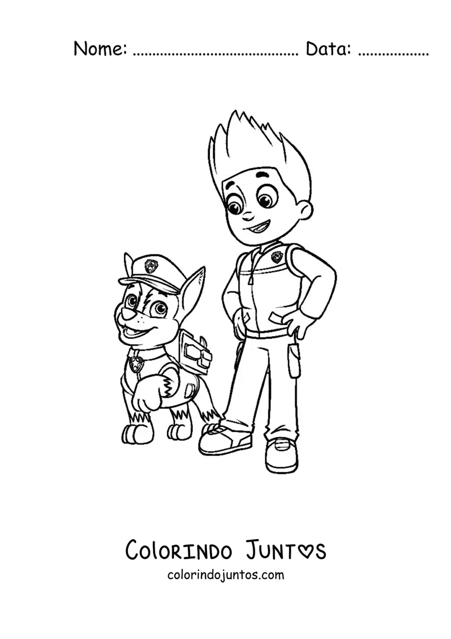 Desenho para colorir do Ryder junto com o Chase da Patrulha Canina