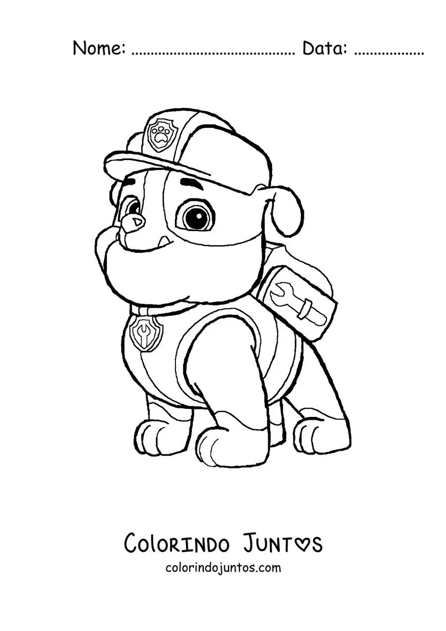 Desenho para colorir do Rubble da Patrulha Canina sentado