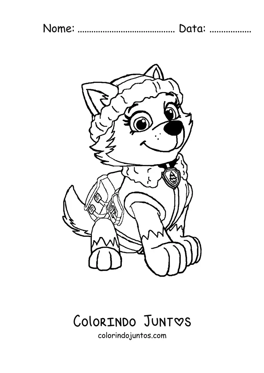 Desenho para colorir da Everest da Patrulha Canina sentada
