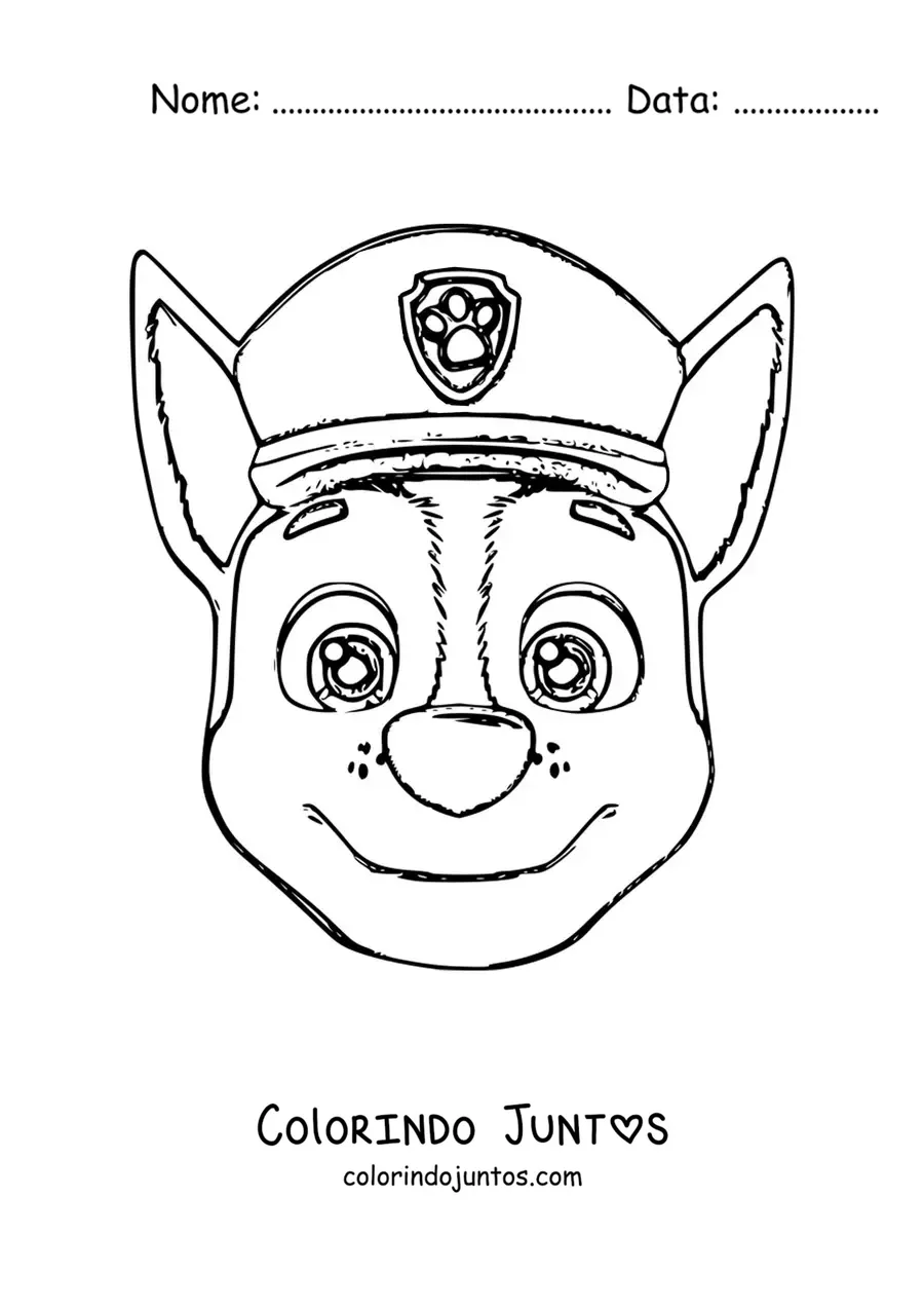 Desenho para colorir do rosto do Chase da Patrulha Canina