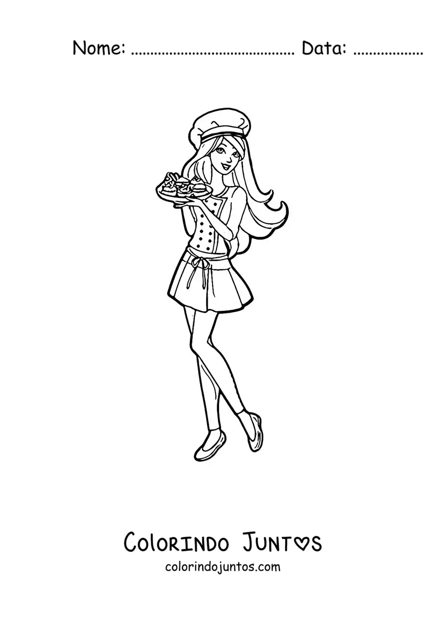 Desenho para colorir da Barbie vestida de chef