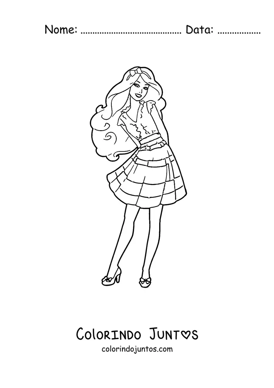 Desenho para colorir da Barbie usando uma saia