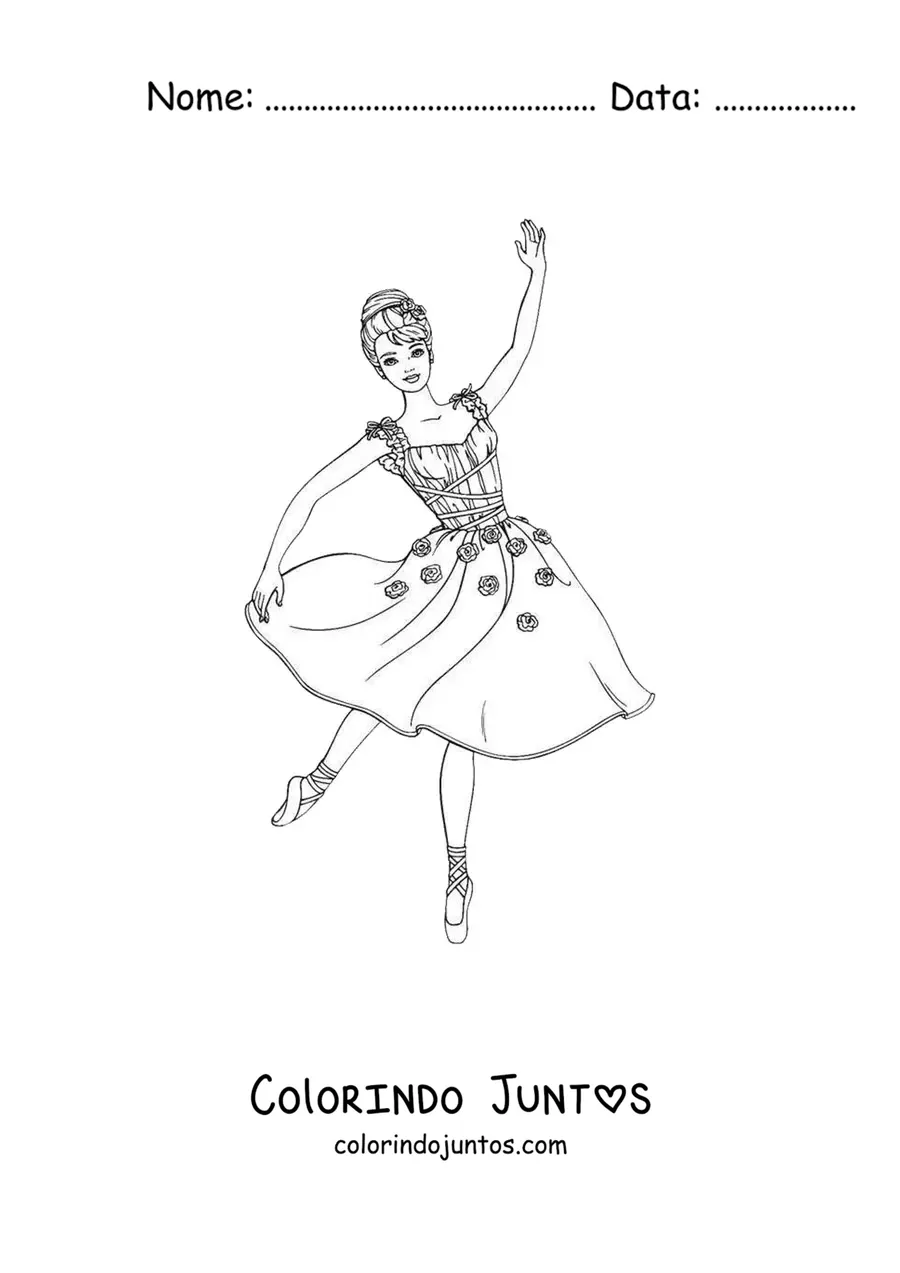 Desenho para colorir da Barbie bailarina com um vestido