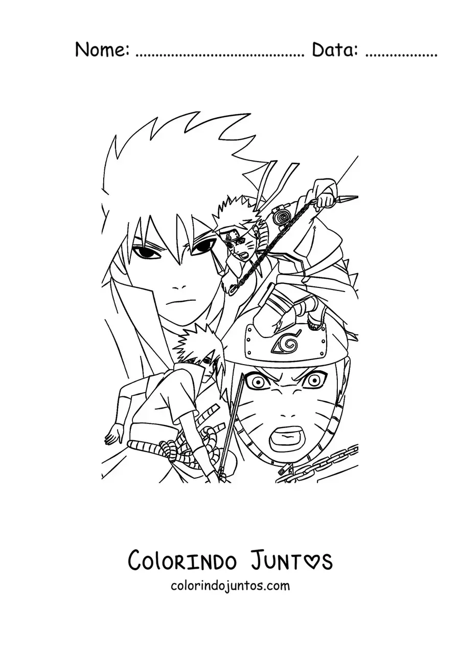 Desenho para colorir do Sasuke enfrentando o Naruto