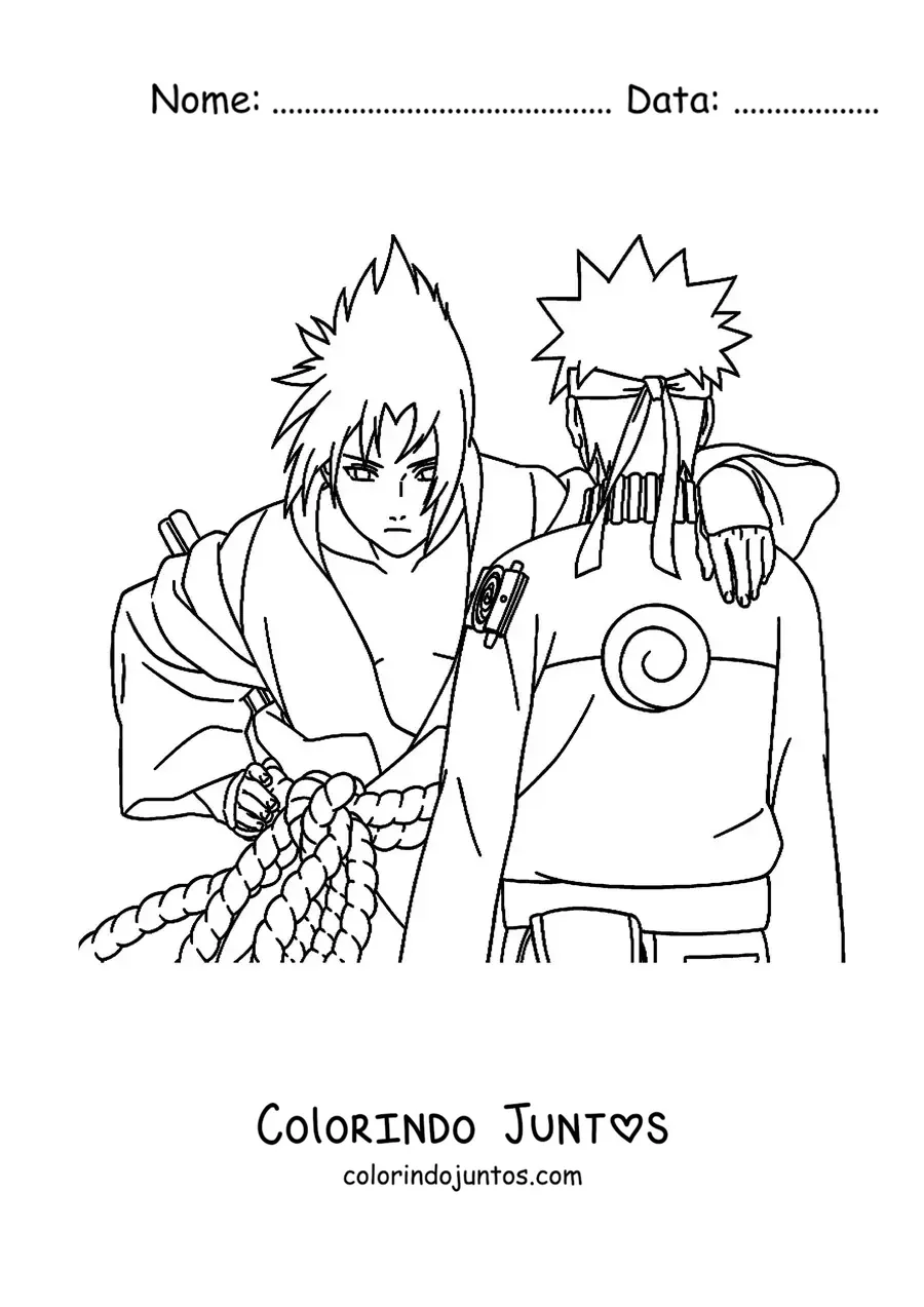 Desenho para colorir do Sasuke junto com o Naruto