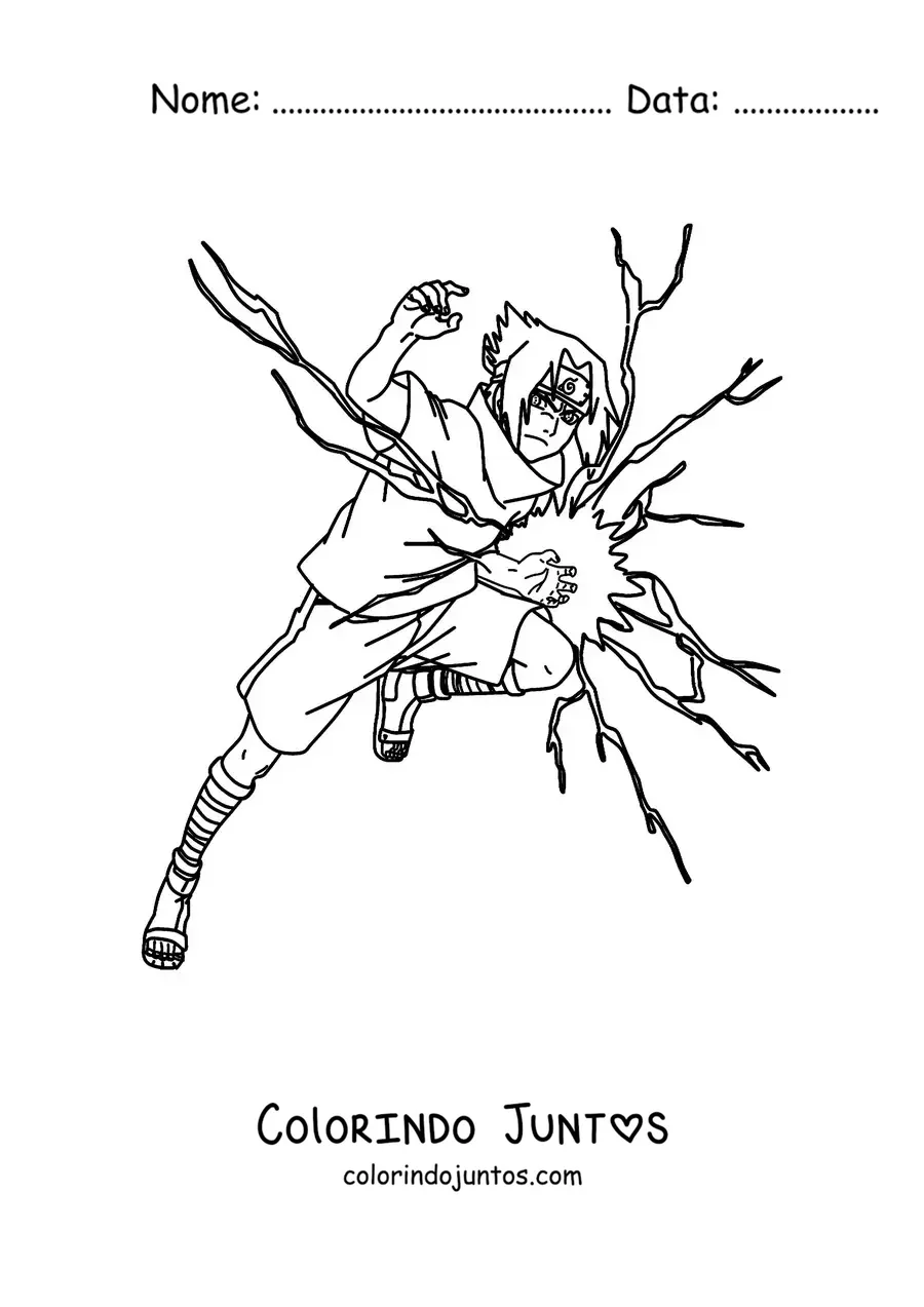 Desenho para colorir do Sasuke fazendo o Chidori