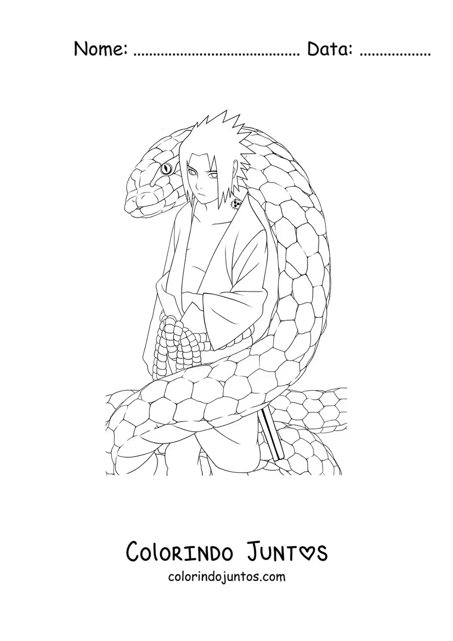 Desenho para colorir do Sasuke com sua serpente