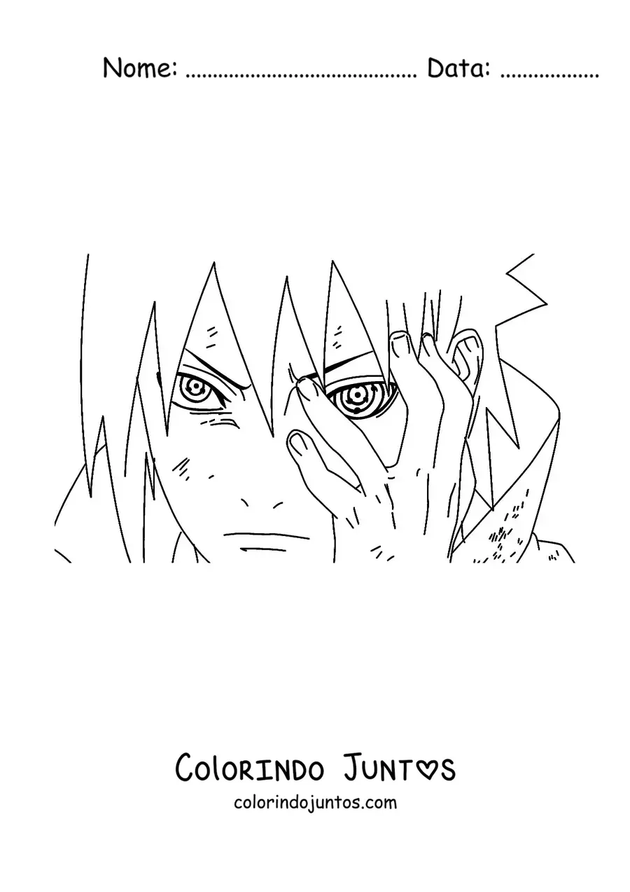 Desenho para colorir do rosto do Sasuke com o Rinnegan