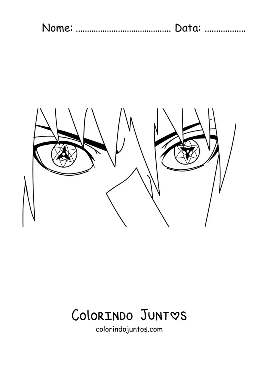 Desenho para colorir dos olhos do Sasuke com o Sharingan