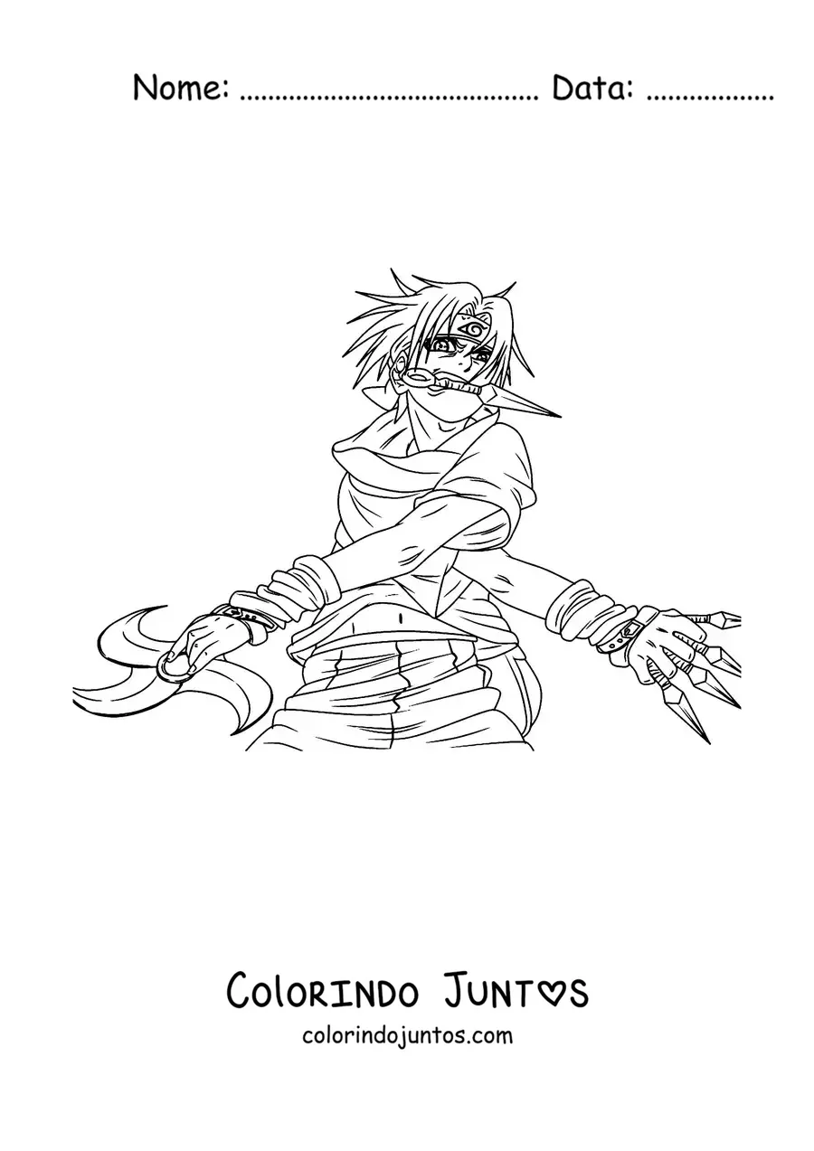 Desenho para colorir do Sasuke com armas