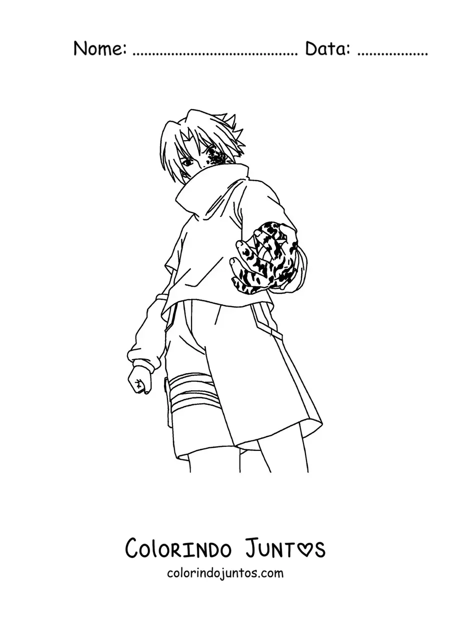 Desenho para colorir do Sasuke com a marca da maldição