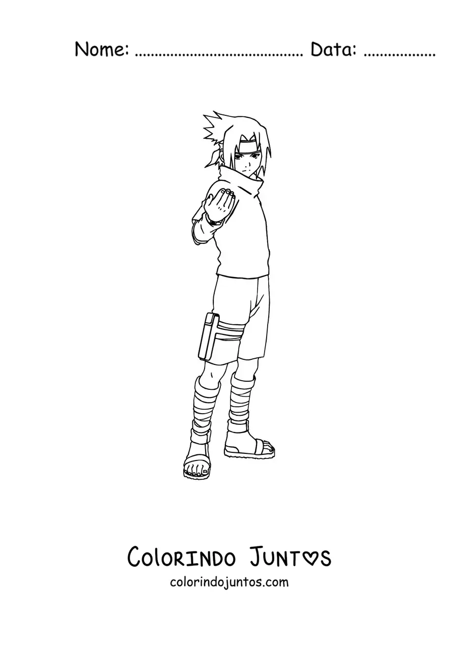 Desenho para colorir do Sasuke de corpo inteiro