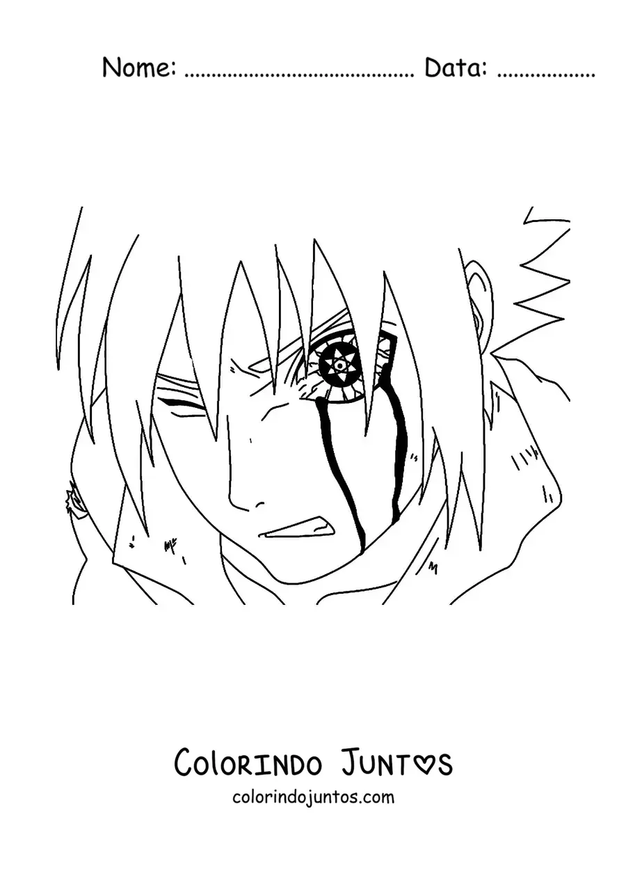 Desenho para colorir do rosto do Sasuke com o Sharingan