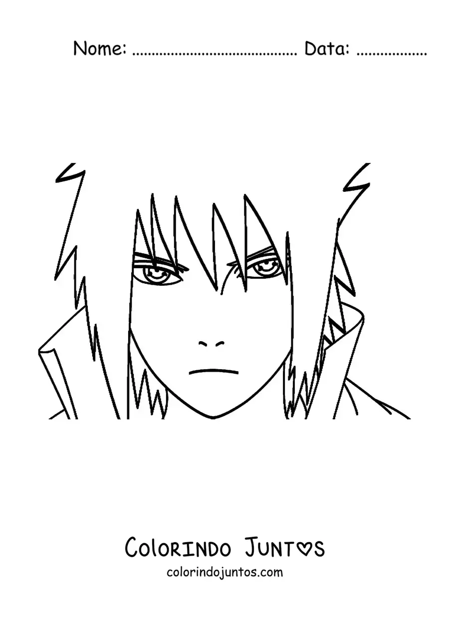 Desenho para colorir do rosto do Sasuke com o Rinnegan