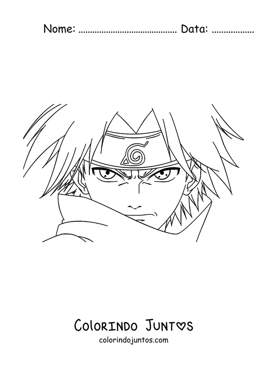Desenho para colorir do rosto do Sasuke