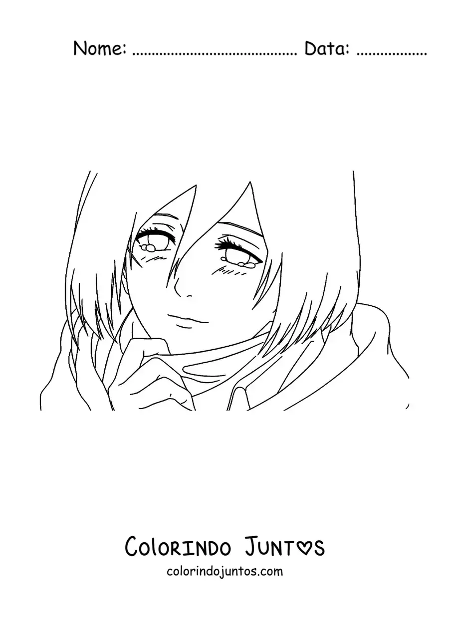 Desenho para colorir do rosto da Mikasa de Attack On Titan
