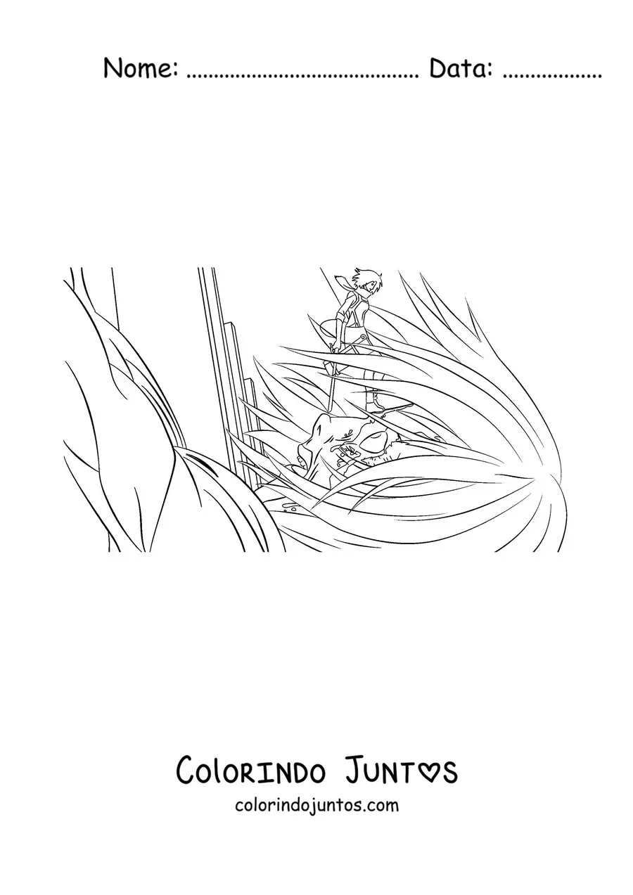 Desenho para colorir da Mikasa de Attack On Titan derrotando um titã