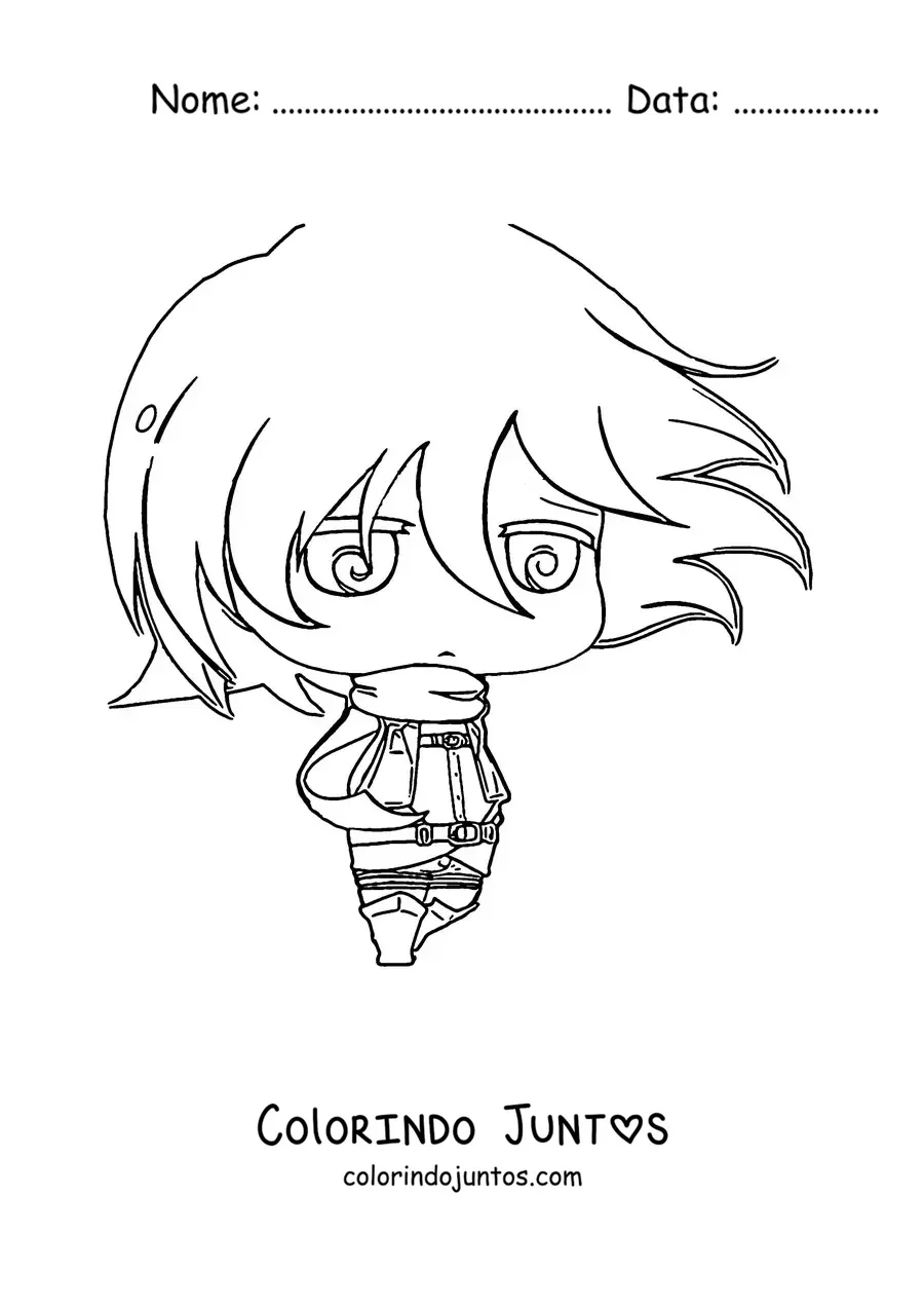 Desenho para colorir da Mikasa de Attack On Titan no estilo chibi