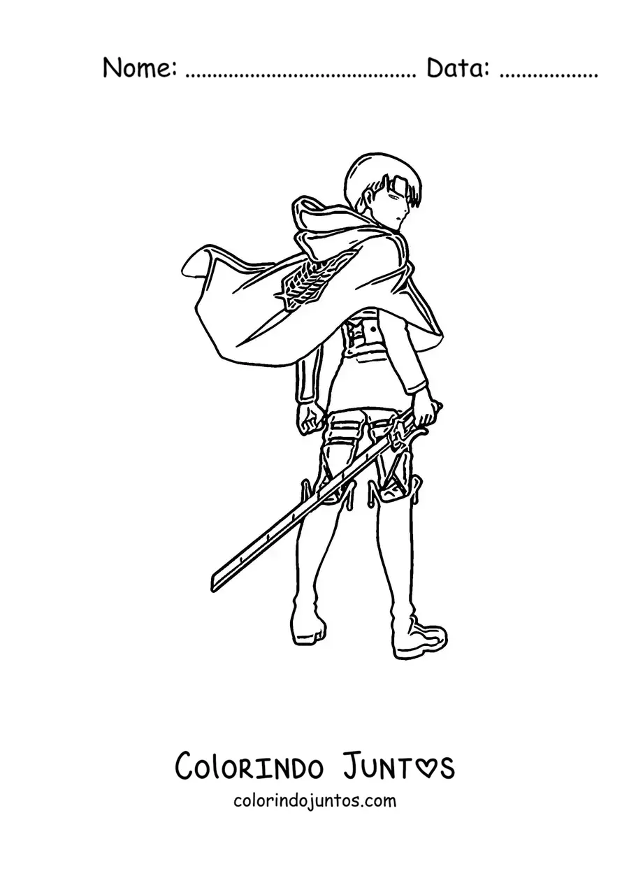 Desenho para colorir do Levi de Attack On Titan de costas