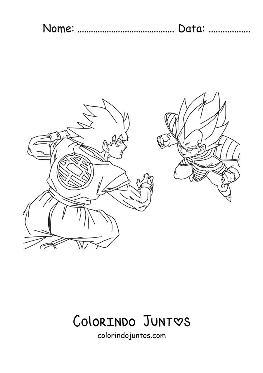 Desenho para colorir do Goku enfrentando o Vegeta de Dragon Ball
