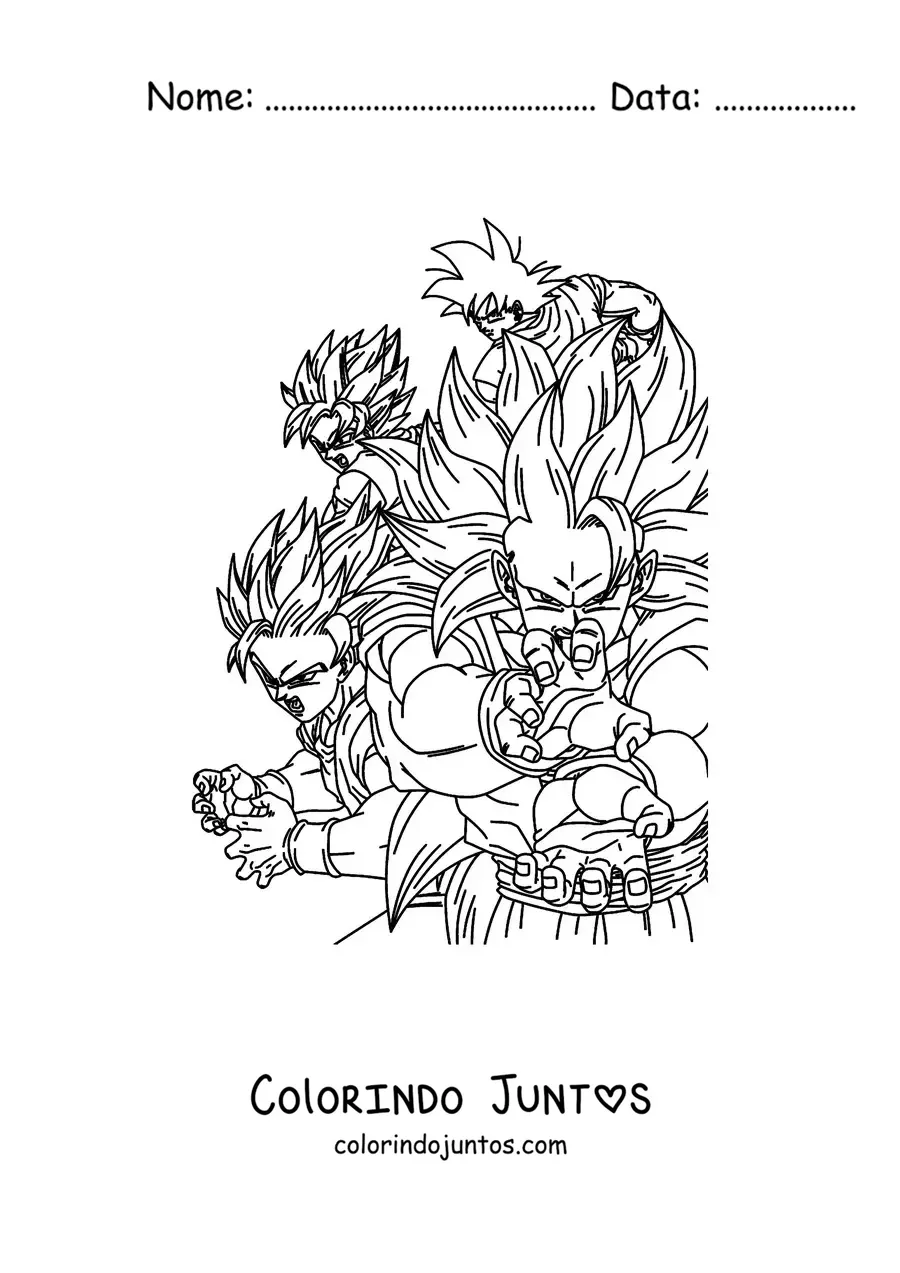 Desenho para colorir das fases do Goku de Dragon Ball