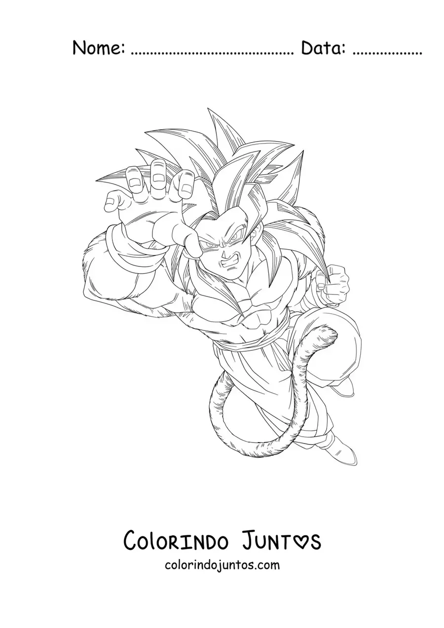 Desenho para colorir do Goku na fase 4 de Dragon Ball