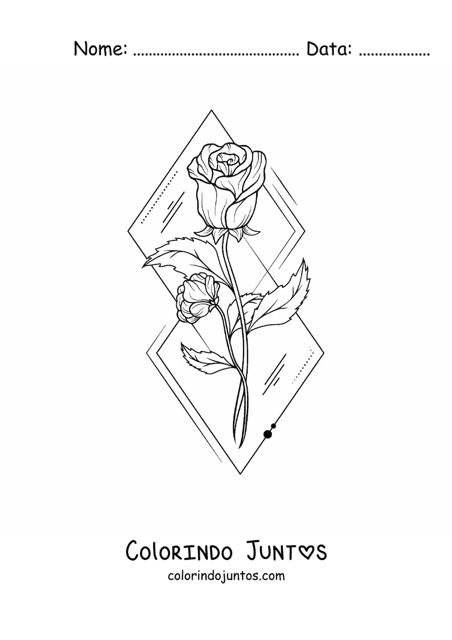 Desenho para colorir de duas rosas lindas com folhas