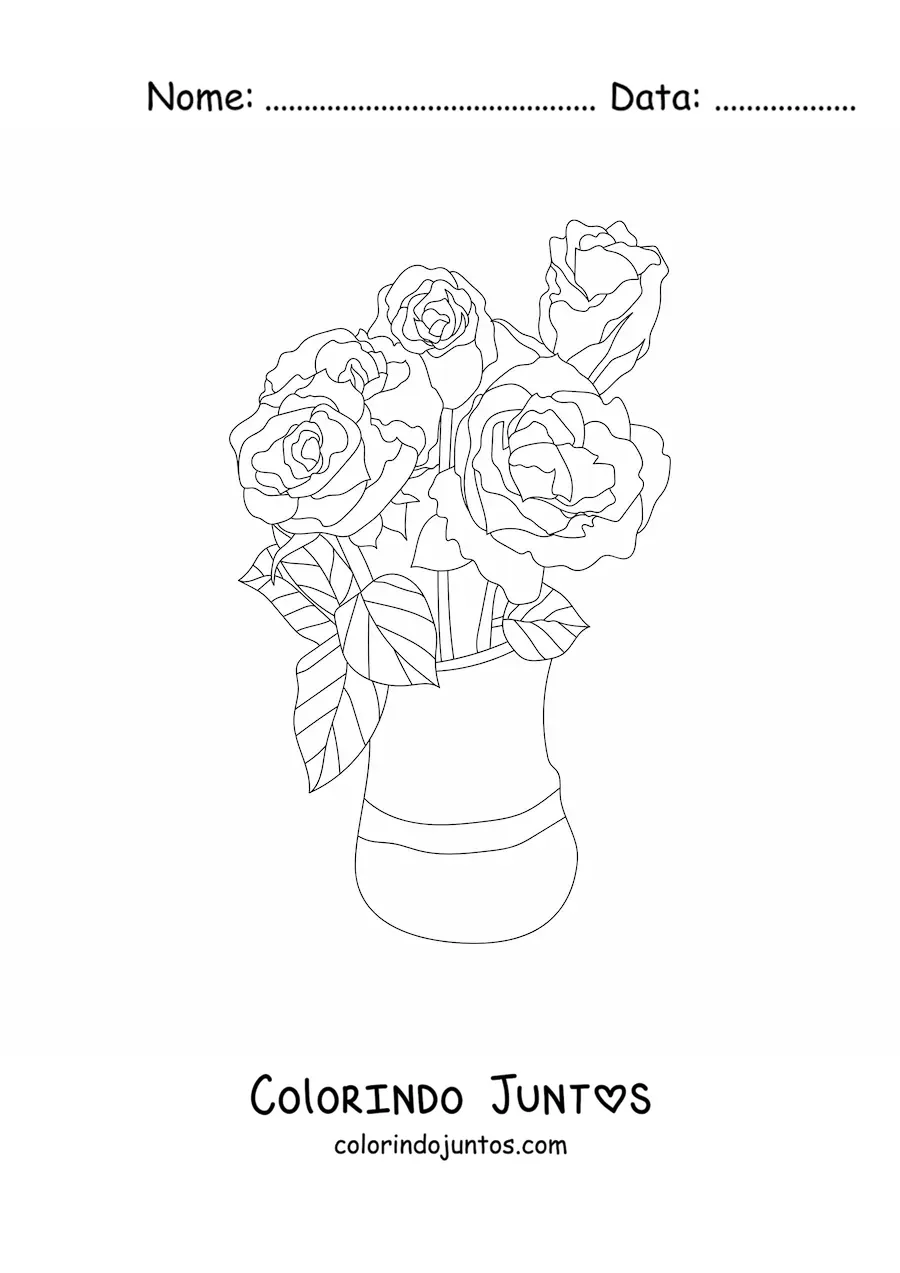 Desenho para colorir de um vaso com rosas lindas