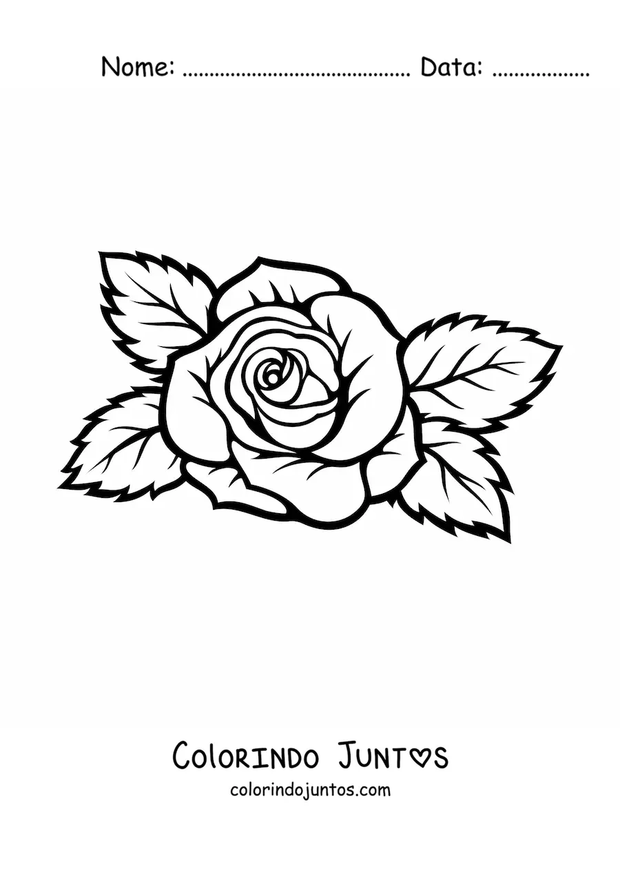 Desenho para colorir de uma rosa grande simples com folhas