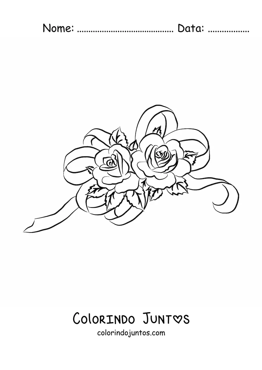 Desenho para colorir de duas rosas lindas com laço