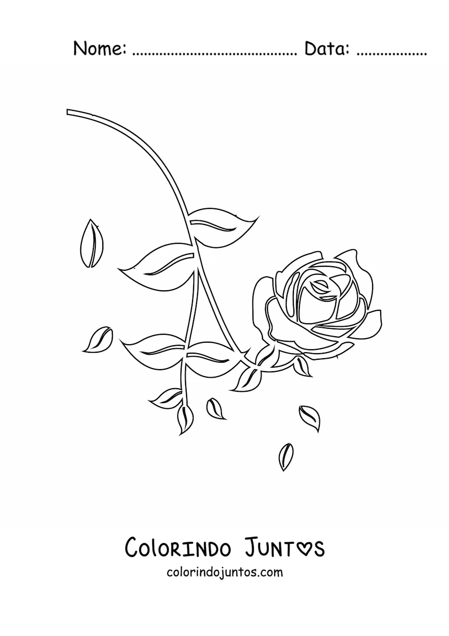 Desenho para colorir de uma rosa pequena com folhas