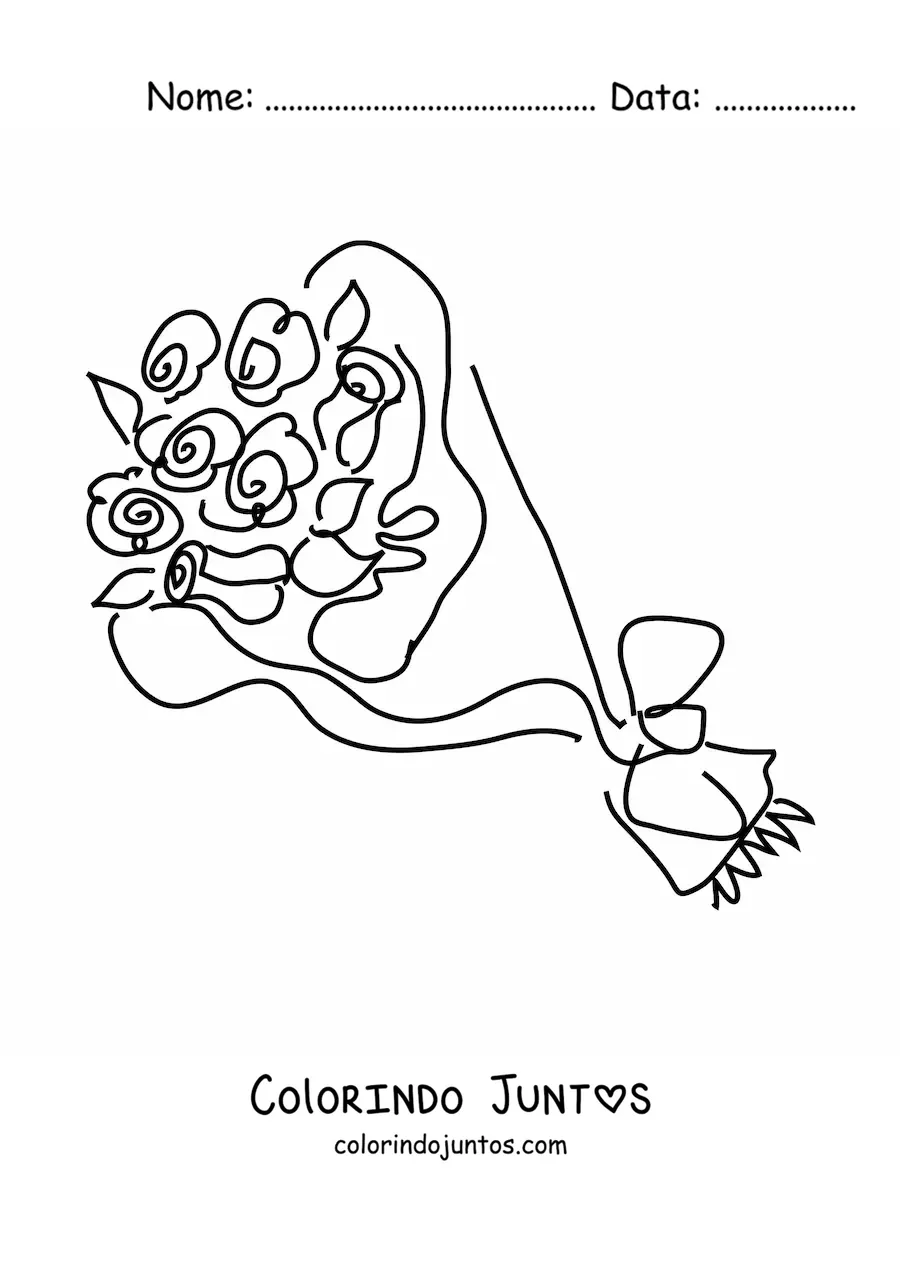 Desenho para colorir de um buquê de rosas minimalista