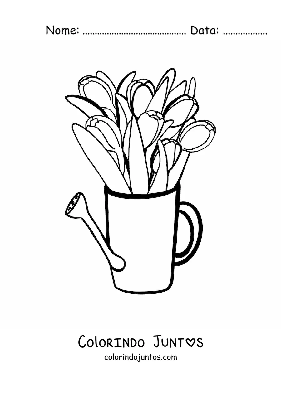 Desenho para colorir de um buquê de tulipas em um regador