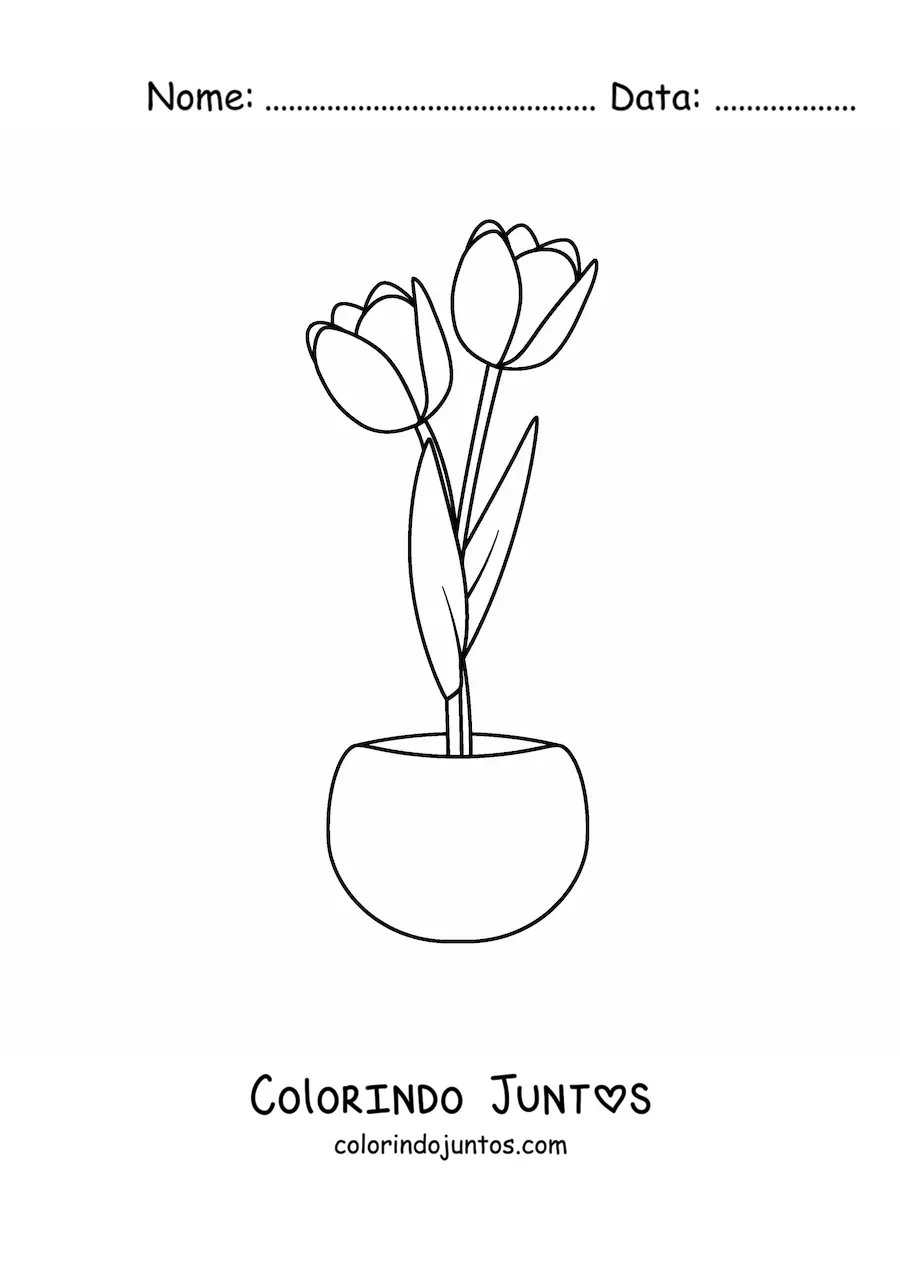 Desenho para colorir de duas tulipas em um vaso