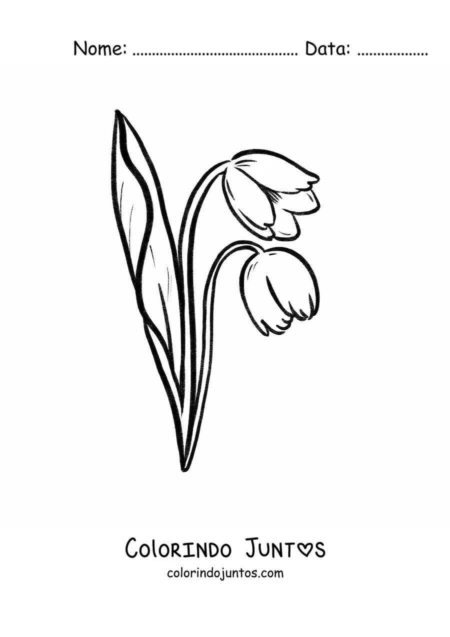Desenho para colorir de um par de tulipas com folhas