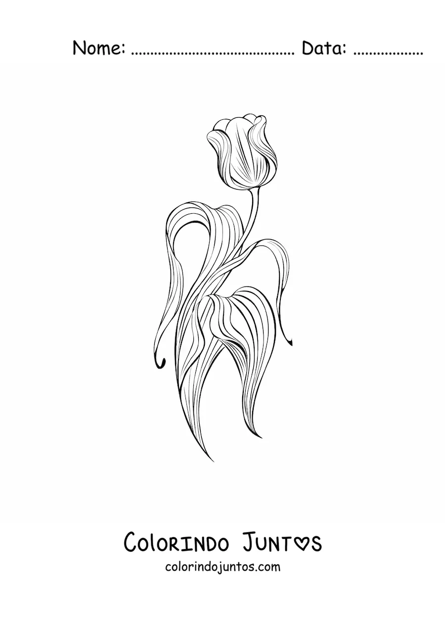Desenho para colorir de uma tulipa com folhas