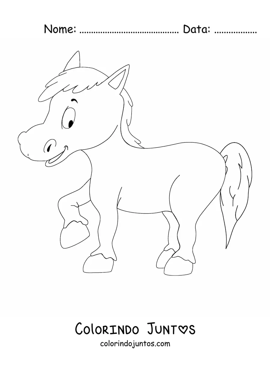 Desenho para colorir de um cavalo animado levantando uma pata