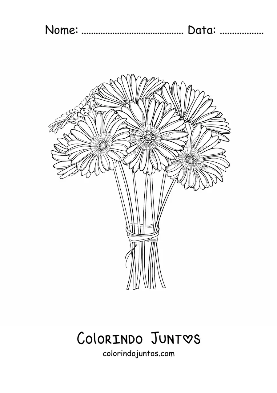 Desenho para colorir de um buquê de margaridas