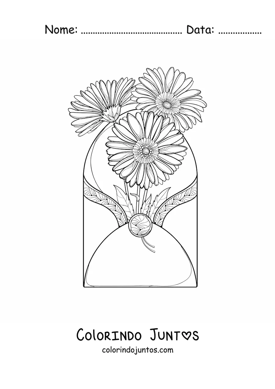 Desenho para colorir de um envelope com margaridas