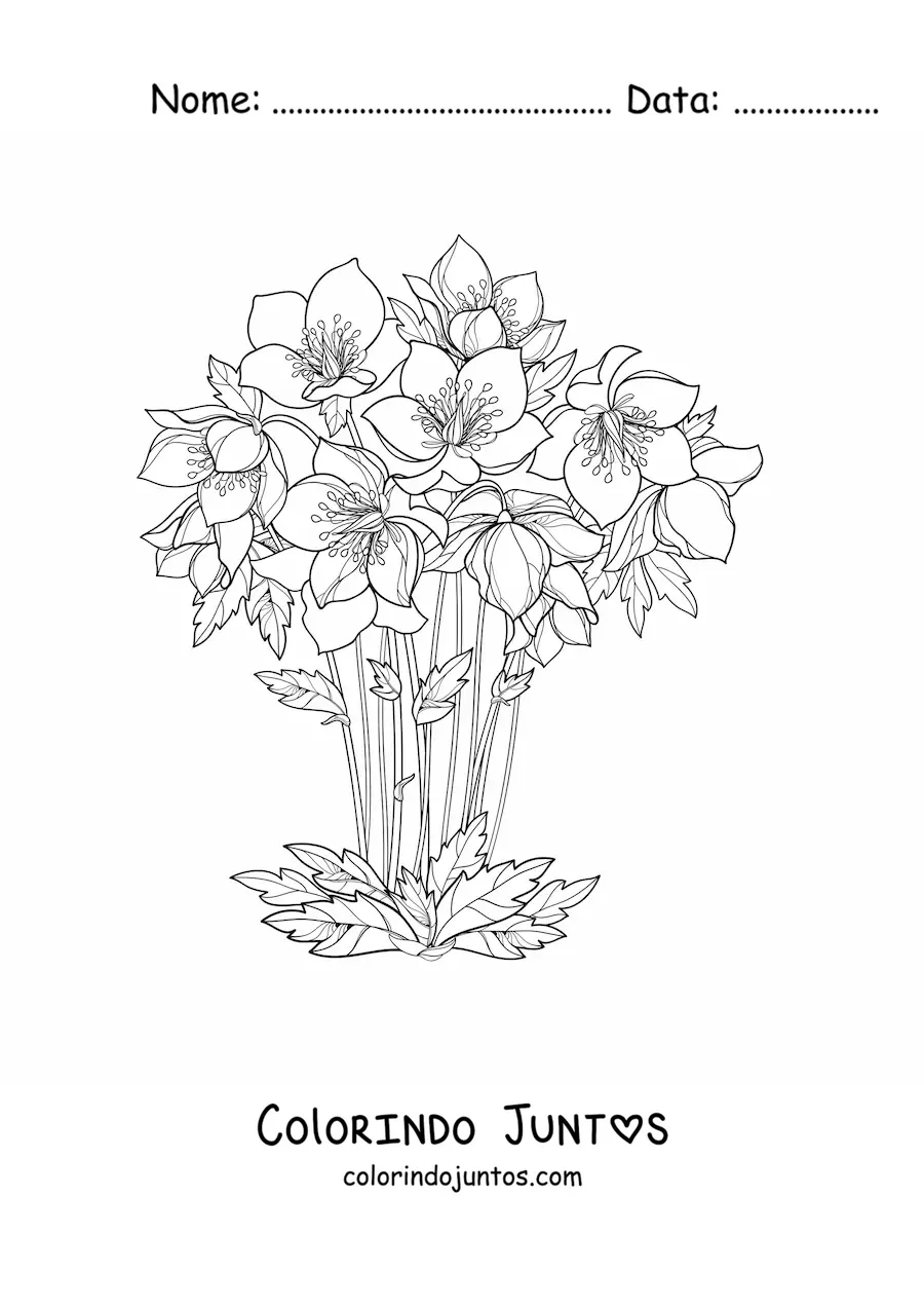 Desenho para colorir de um buquê de lírios lindos em um vaso