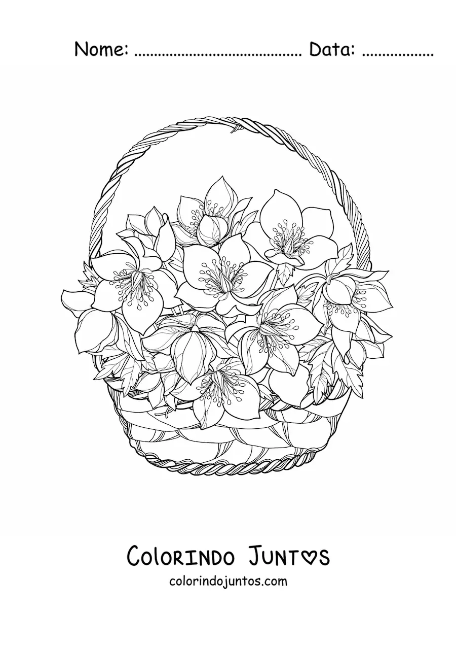 Desenho para colorir de uma cesta cheia de lírios