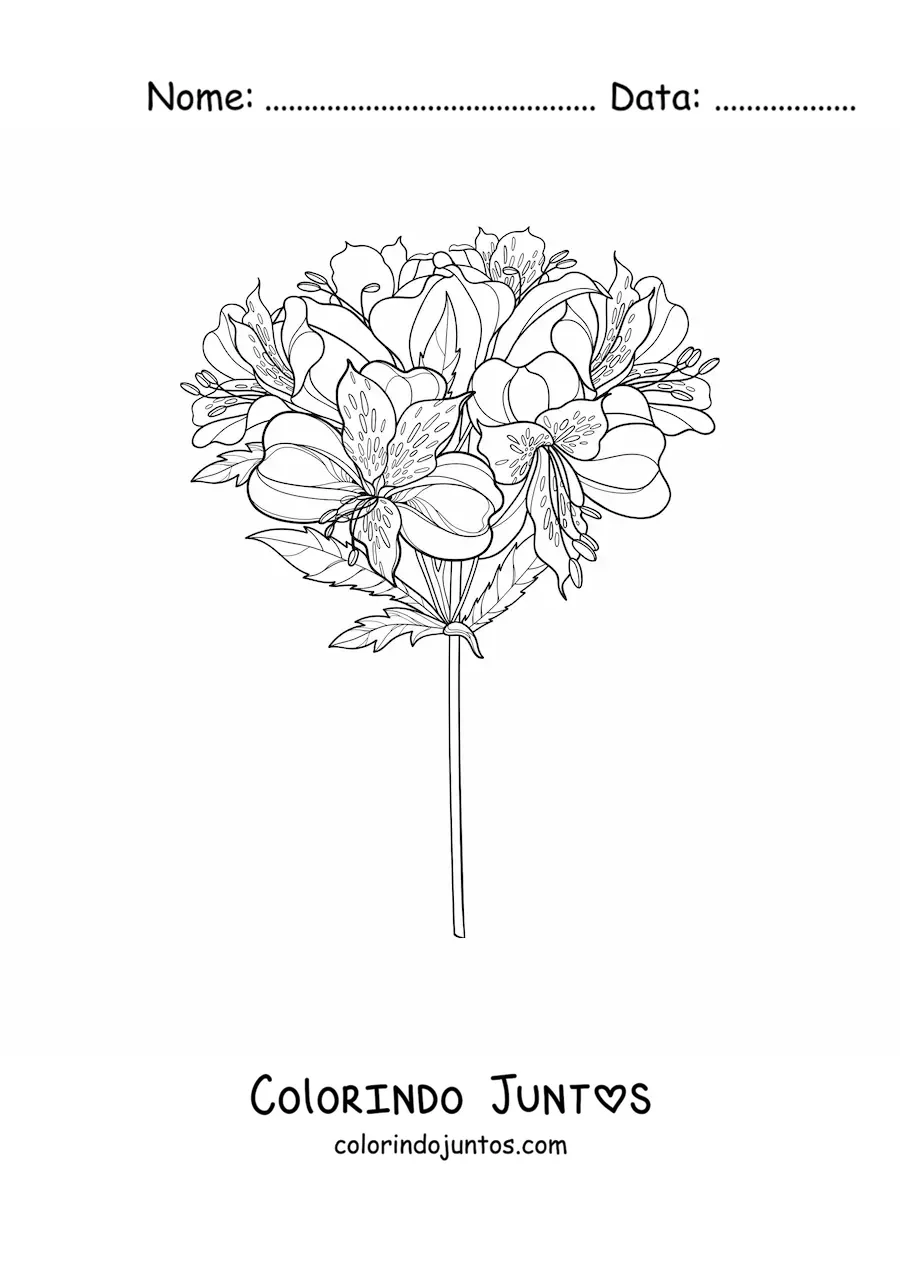 Desenho para colorir de um buquê de lírios realistas