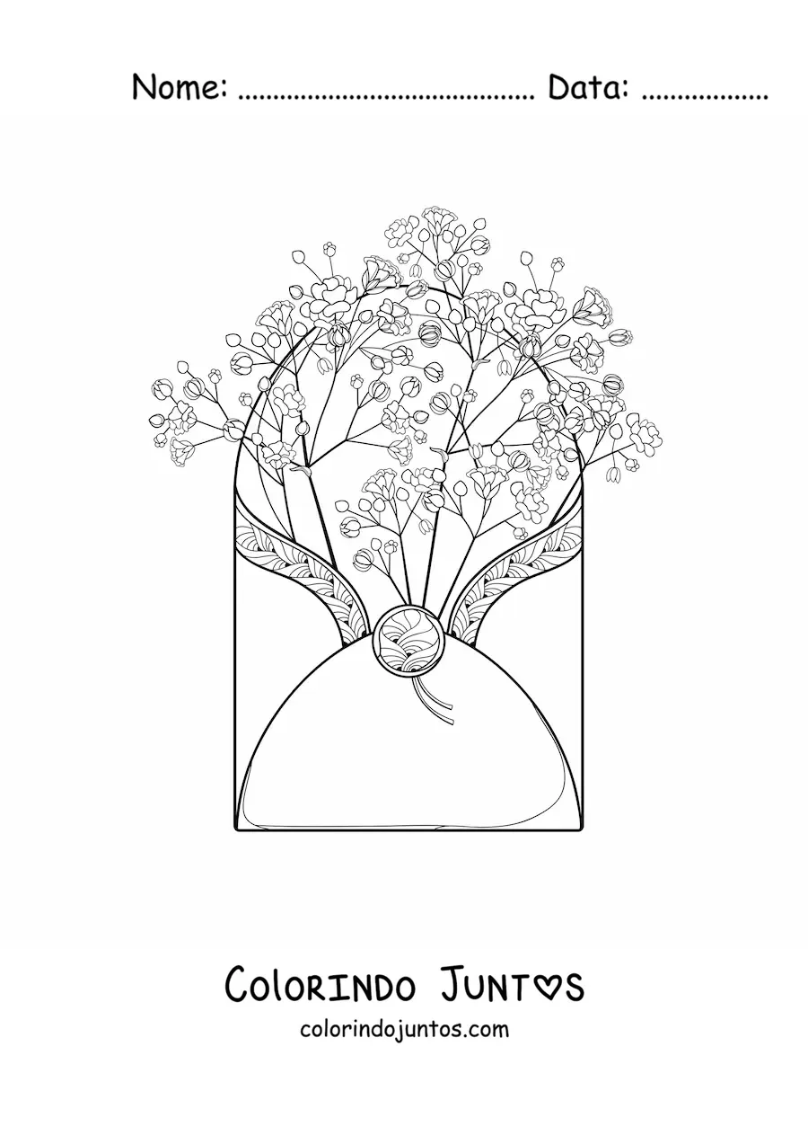 Desenho para colorir de um envelope com cravos