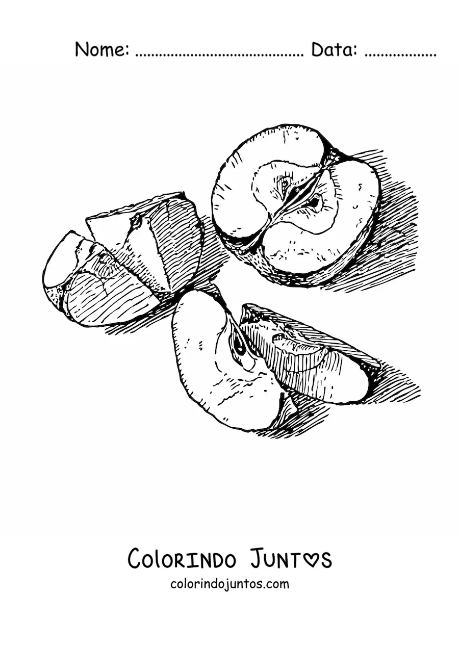 Desenho para colorir de vários pedaços de maçã