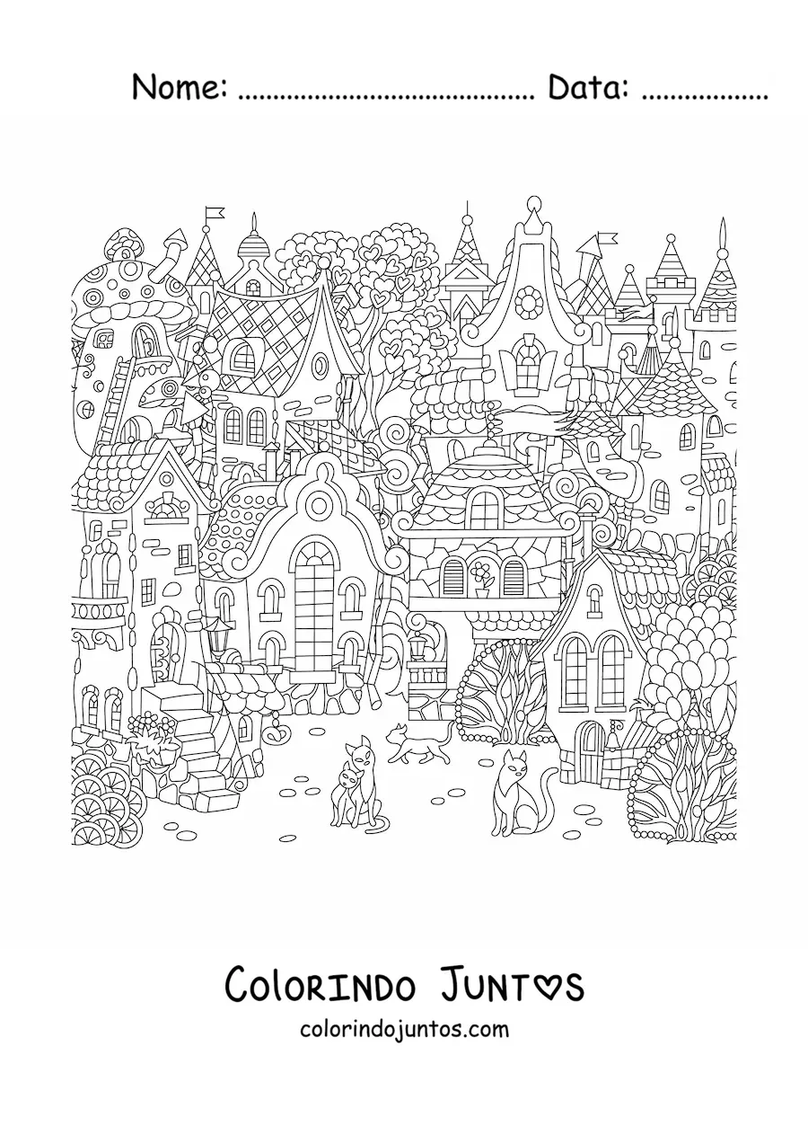 Desenho para colorir de várias casas bonitas