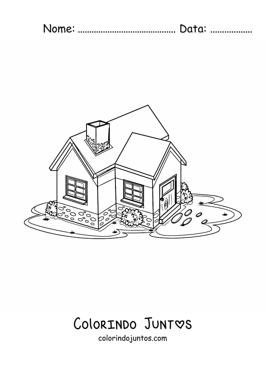 Desenho para colorir de uma casa com chaminé