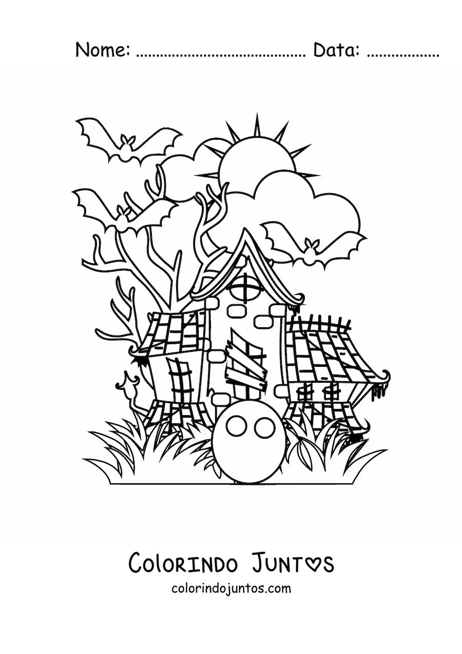 Desenho para colorir de uma casa assombrada à noite