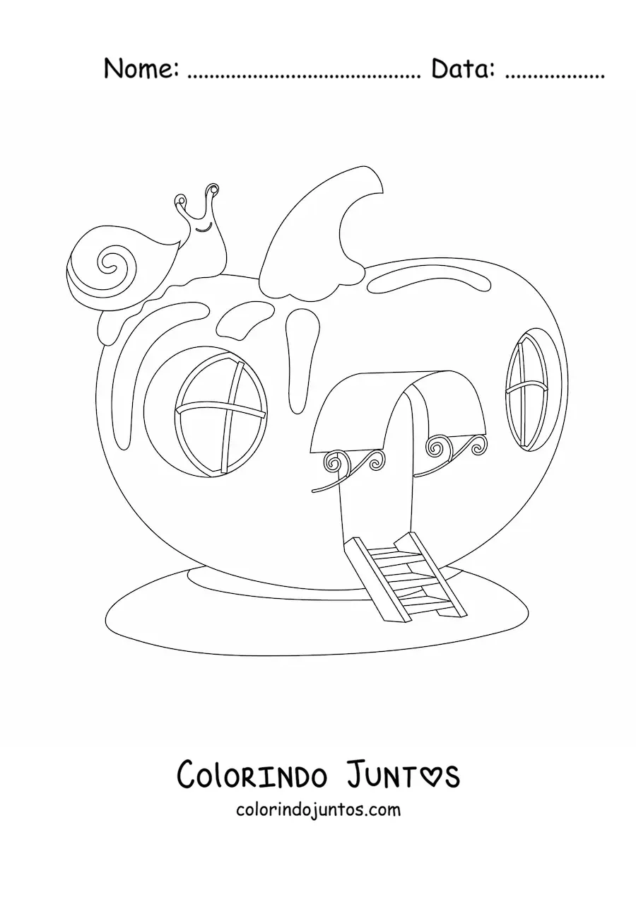 Desenho para colorir de uma casa de fadas em uma maçã