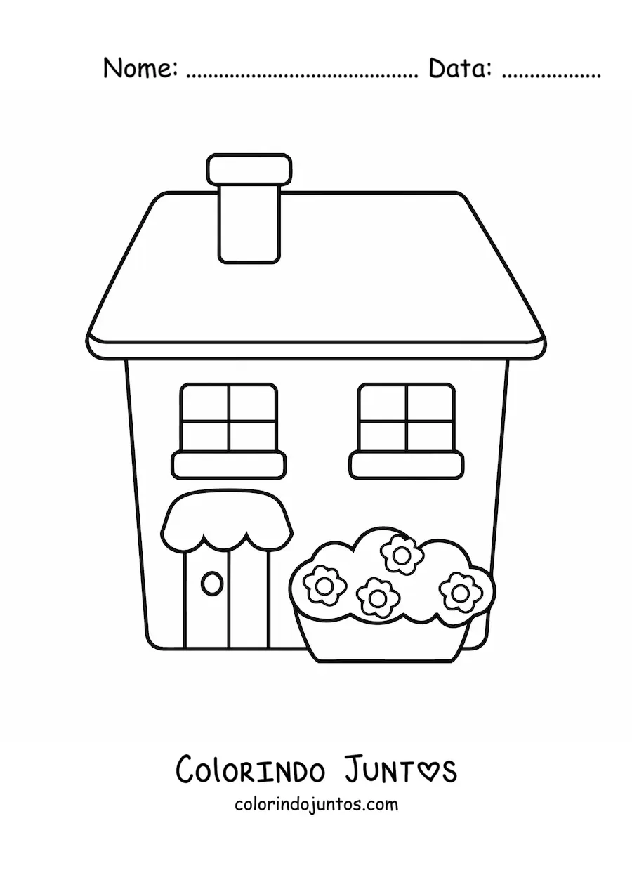 Desenho para colorir de uma casa simples com uma chaminé