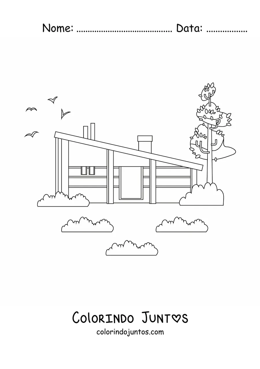 Desenho para colorir de uma casa moderna com uma chaminé